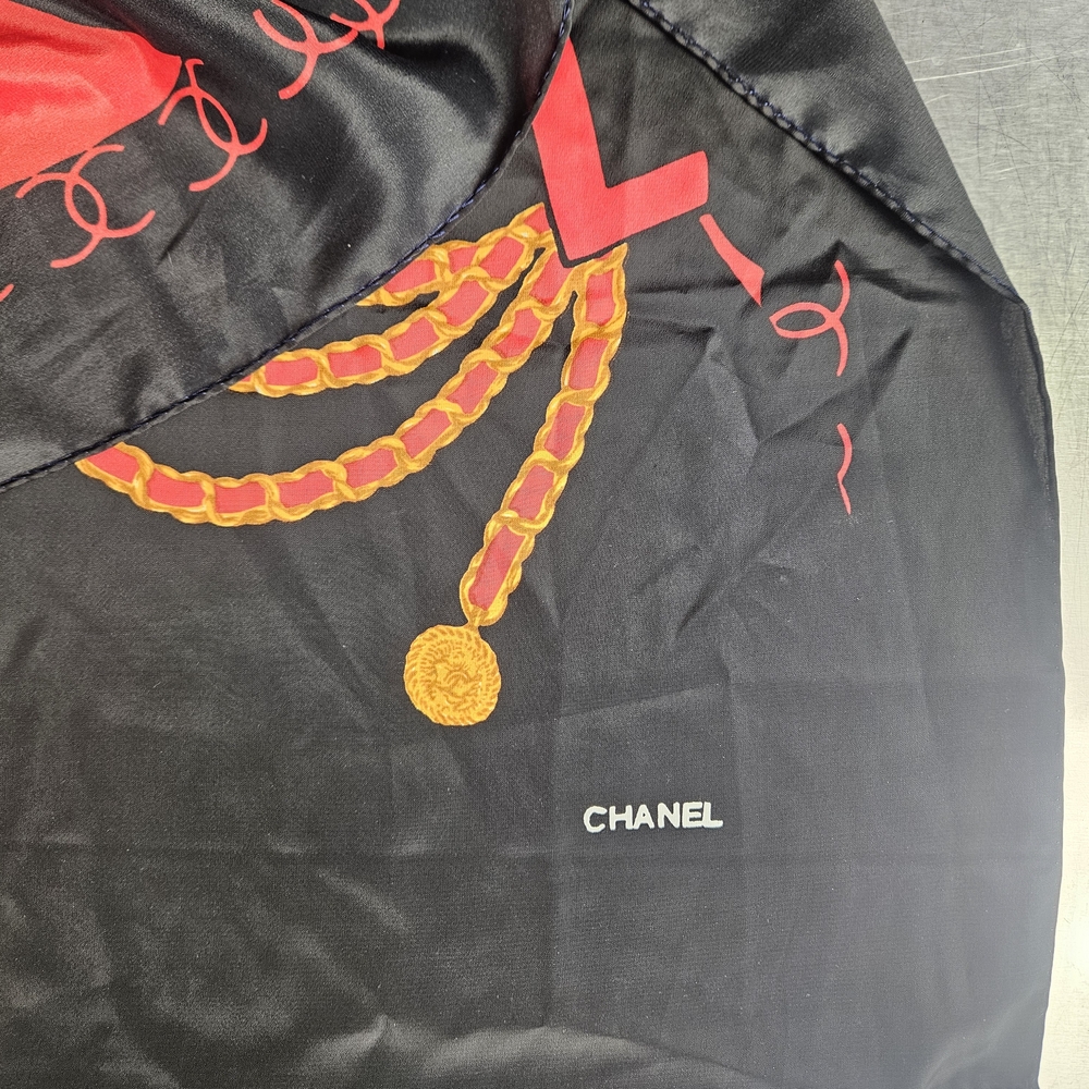 Chanel Red and Black Silk Scarf - Picture 2 of 9